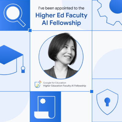 Portrait of Christie Shin inside a graphic announcing her fellowship