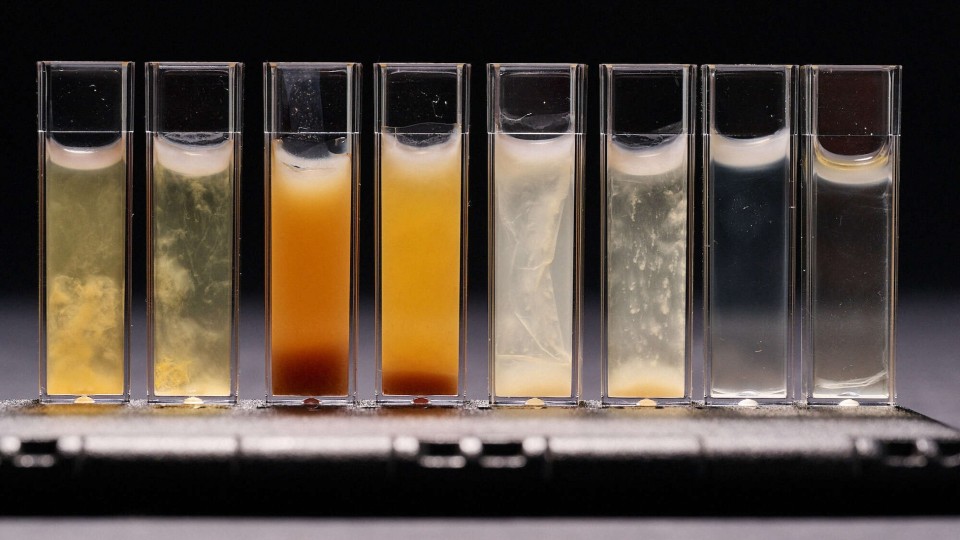 Test tubes filled with fluids with different colors
