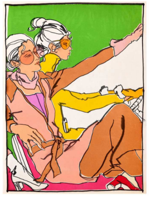 1960-70's style fashion illustration of two women
