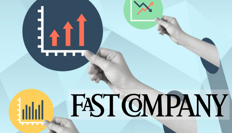 illustration of hands holding circles of graphs showing arrows going up and up; Fast Company logo