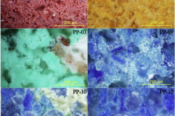 8 squares of different marbleized colors
